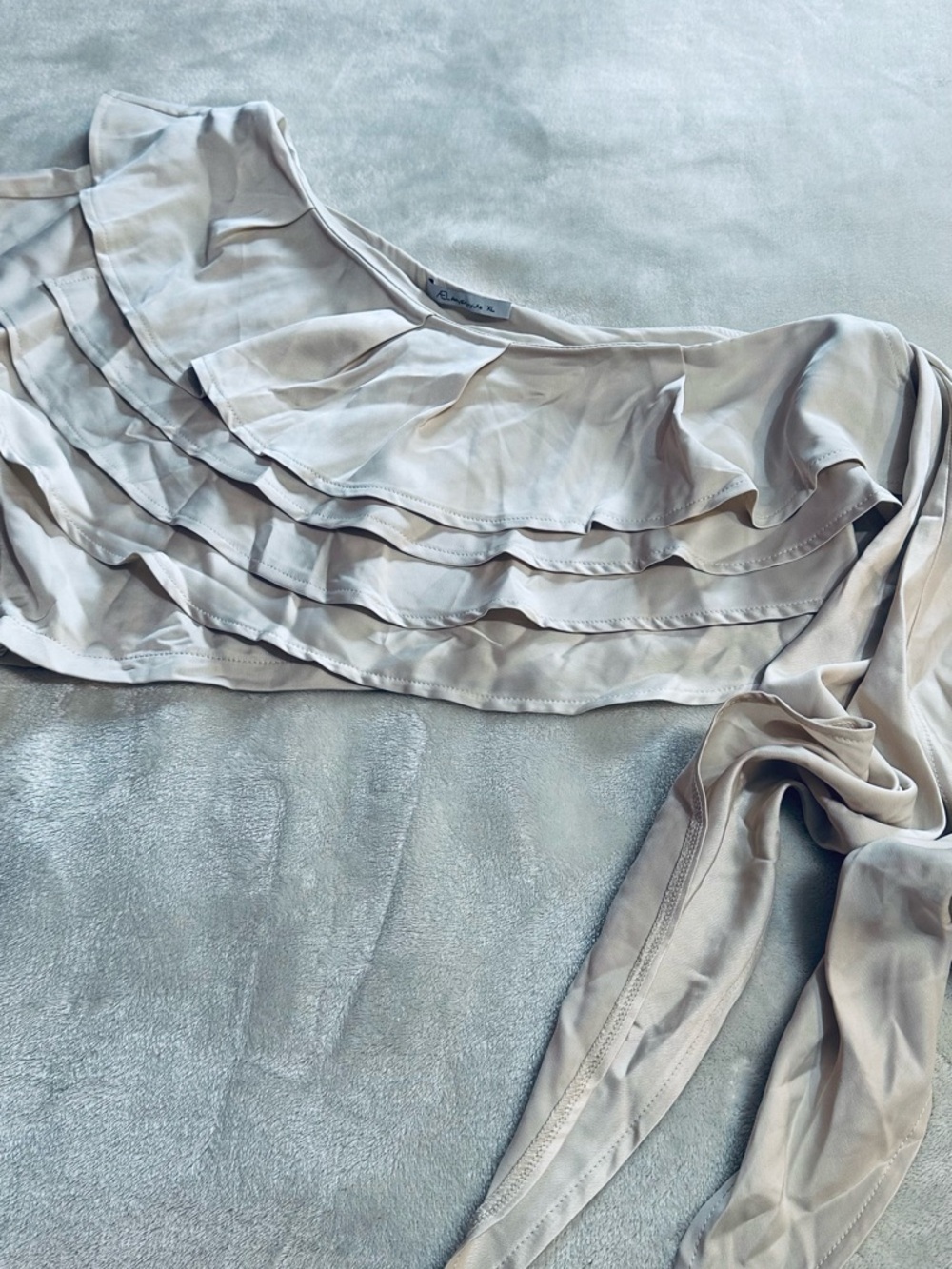 One-Shoulder Ruffle Blouse in Light Beige - Picture 9 of 11